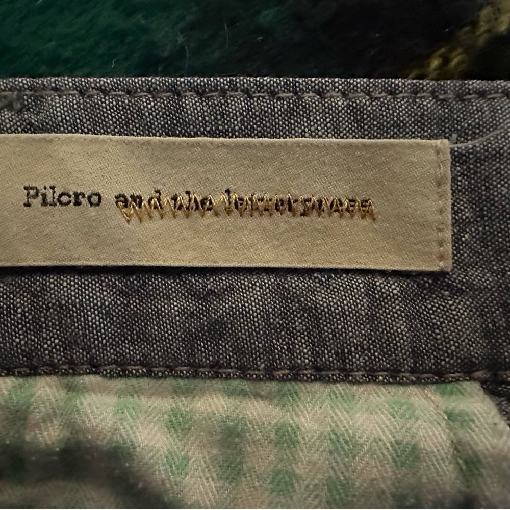Pilcro Dark Gray Denim-Trim Denim Trousers with Subtle Mint Lining